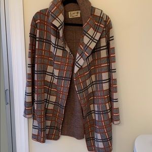 Wool plaid sweater coat